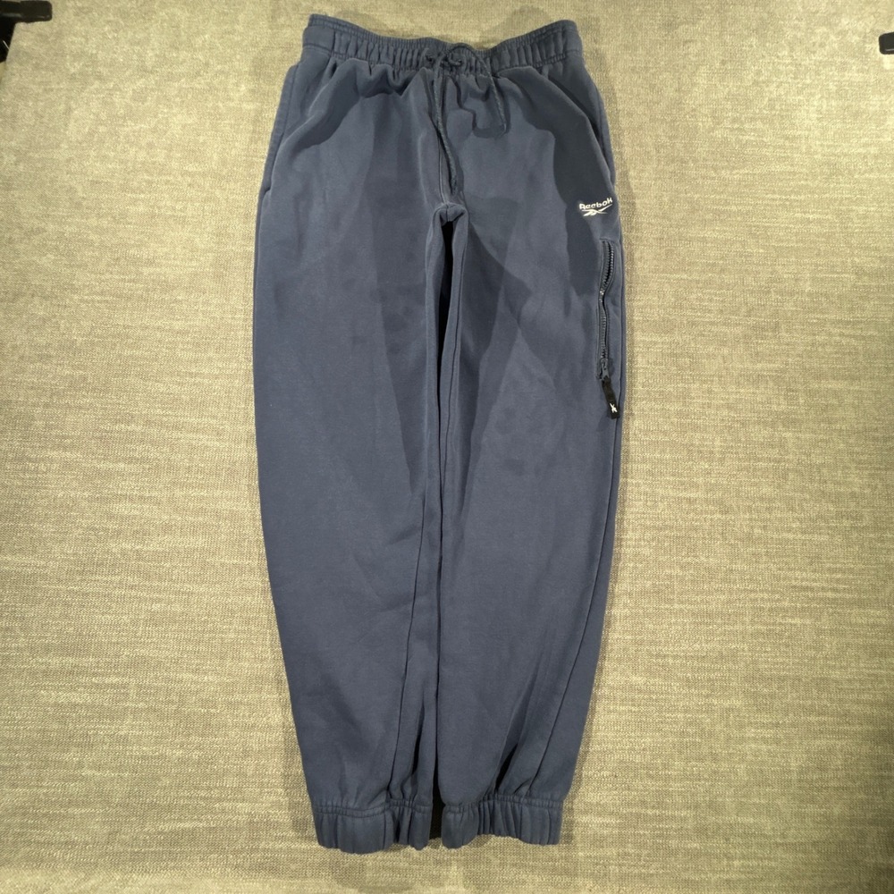 Reebok Joggers Mens Medium Navy Blue Good Fleece Zipper Pocket Sweatpants